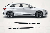 White Audi A3 car with black graphics on a white background